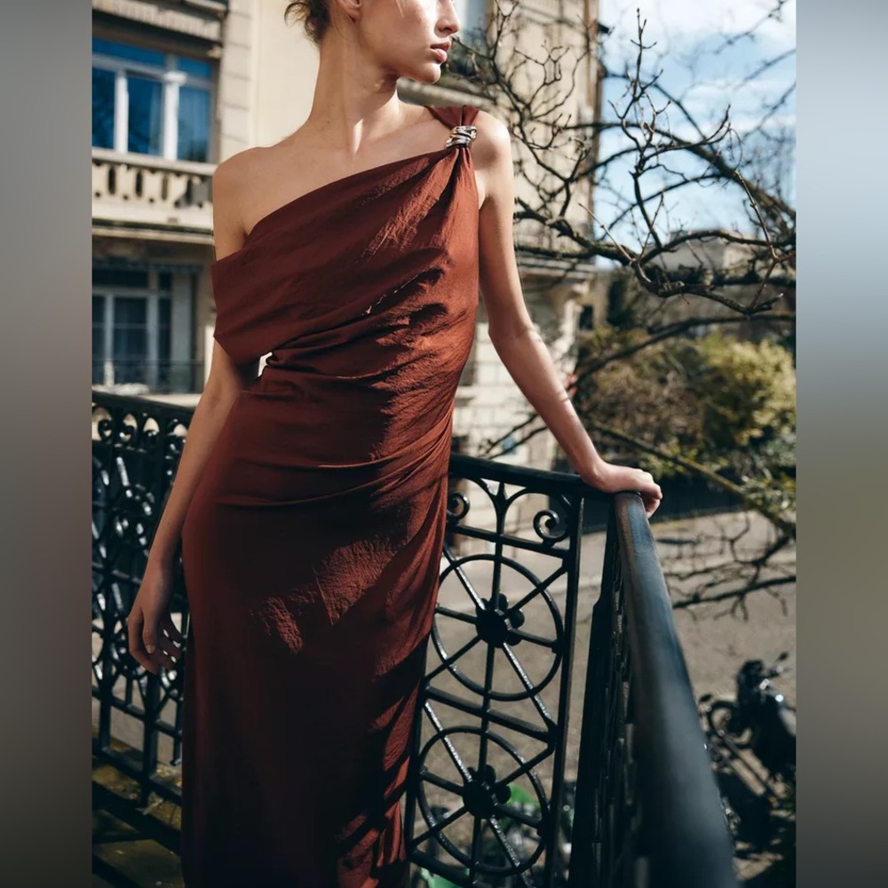 NWT Zara GOLDEN APPLIQUÉ MIDI DRESS GOWN - XS